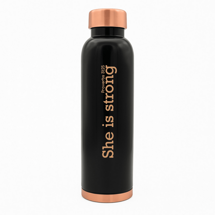 She Is Strong Custom Personalized Copper Water Bottle Proverbs 31:25 and Name | Pure Copper | 33 Oz - Shepherds Shelf
