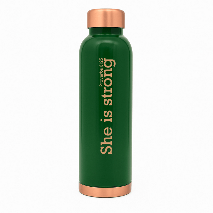 She Is Strong Custom Personalized Copper Water Bottle Proverbs 31:25 and Name | Pure Copper | 33 Oz - Shepherds Shelf