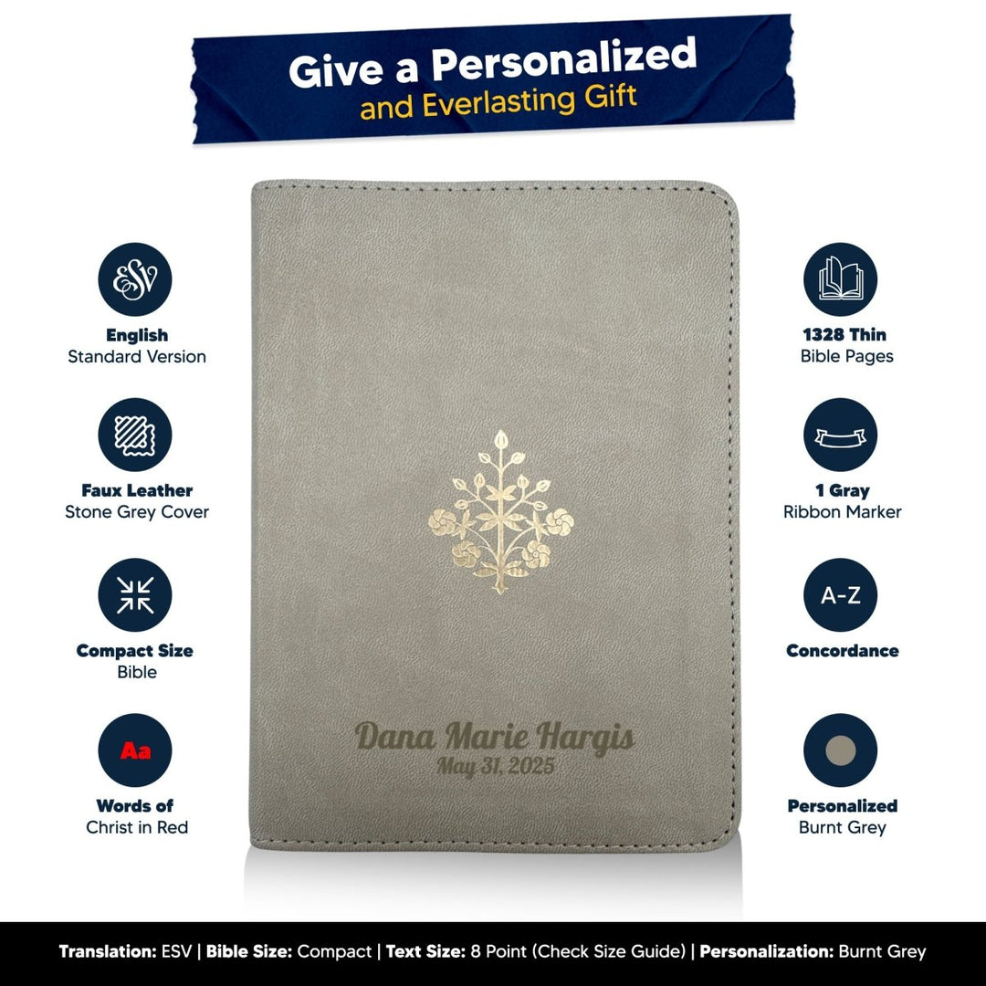 Small Compact Customized ESV Holy Bible | Faux Leather | Red Letter | Small Print | Gray - Shepherds Shelf