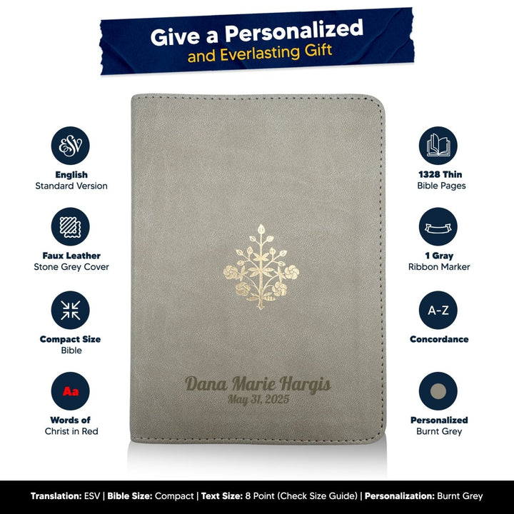 Small Compact Customized ESV Holy Bible | Faux Leather | Red Letter | Small Print | Gray - Shepherds Shelf
