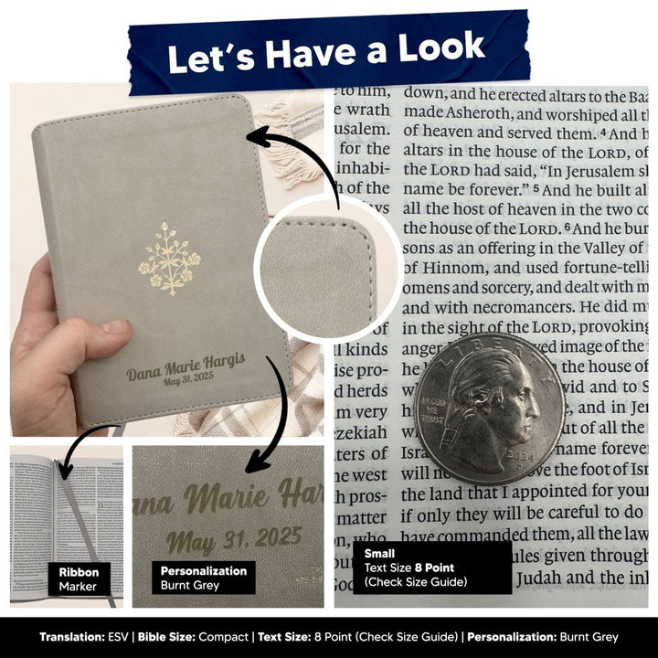 Small Compact Customized ESV Holy Bible | Faux Leather | Red Letter | Small Print | Gray - Shepherds Shelf