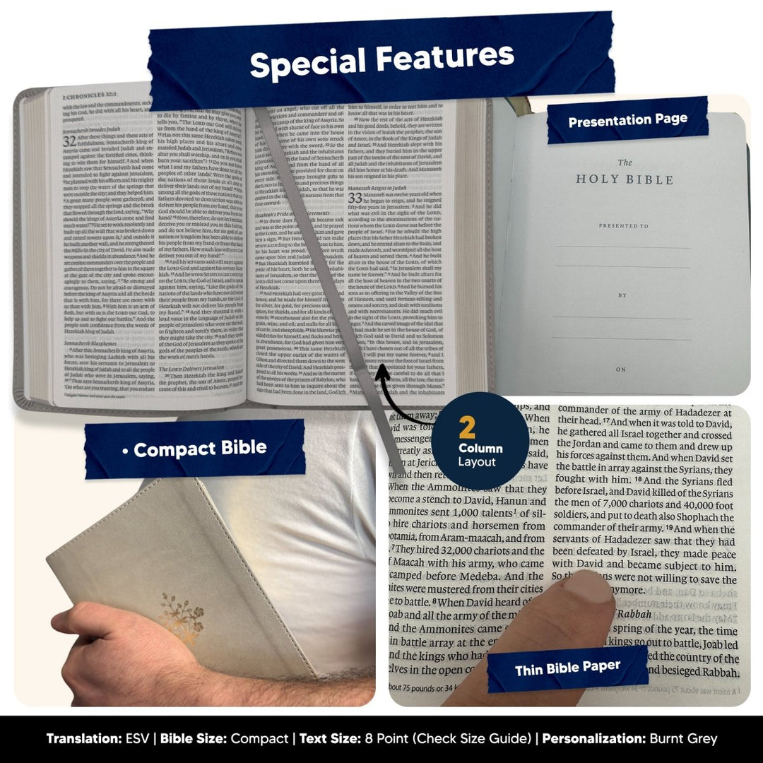 Small Compact Customized ESV Holy Bible | Faux Leather | Red Letter | Small Print | Gray - Shepherds Shelf