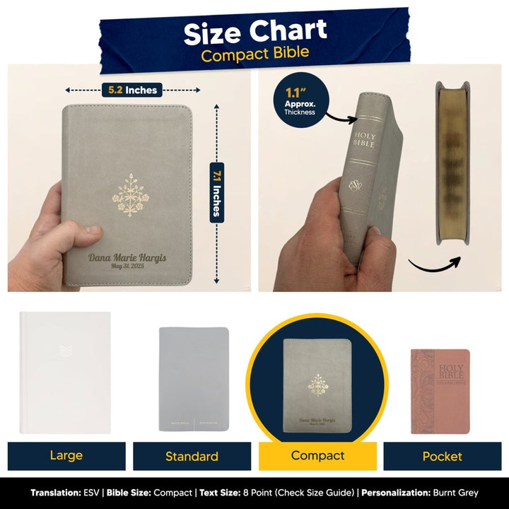 Small Compact Customized ESV Holy Bible | Faux Leather | Red Letter | Small Print | Gray - Shepherds Shelf