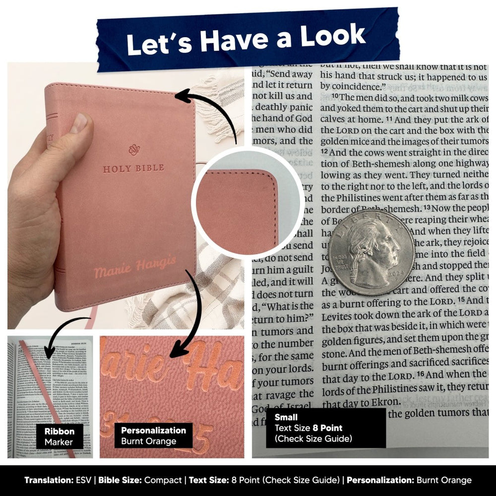 Small Compact Customized ESV Holy Bible | Faux Leather | Red Letter | Small Print | Pink - Shepherds Shelf