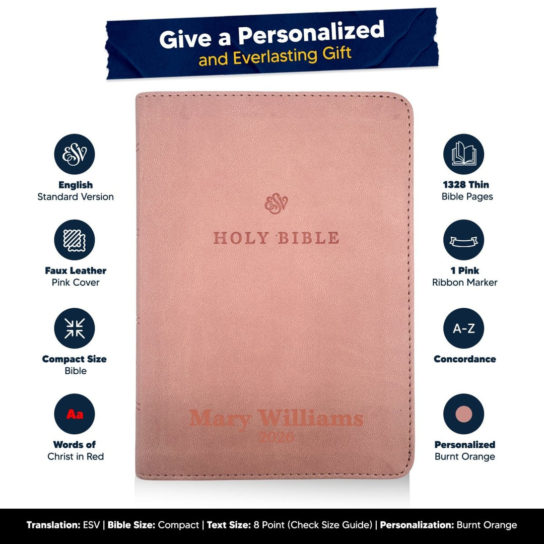 Small Compact Customized ESV Holy Bible | Faux Leather | Red Letter | Small Print | Pink - Shepherds Shelf
