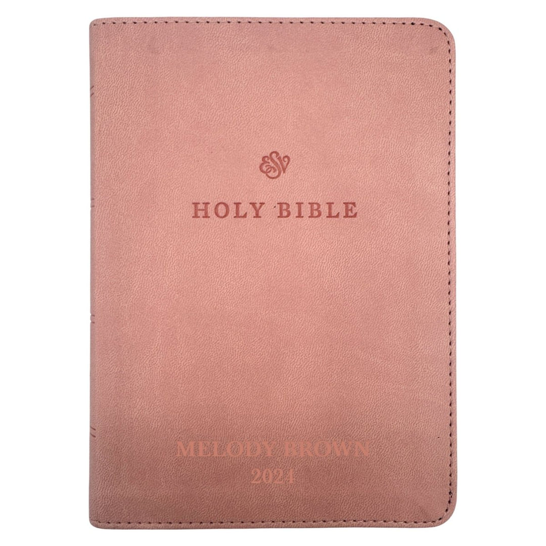 Small Compact Customized ESV Holy Bible | Faux Leather | Red Letter | Small Print | Pink - Shepherds Shelf