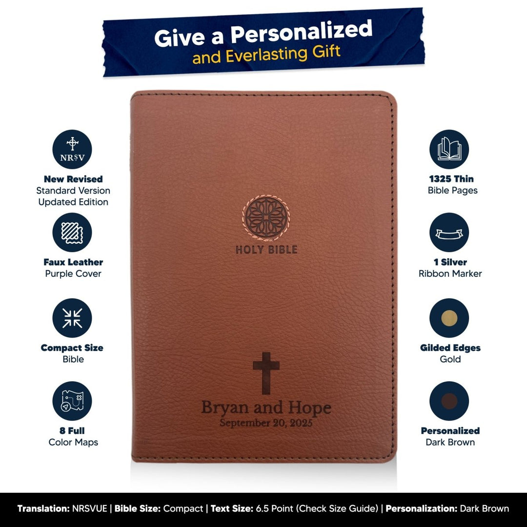 Small Customized NRSVUE Holy Bible with Apocrypha | Extra Small Print | Brown - Shepherds Shelf