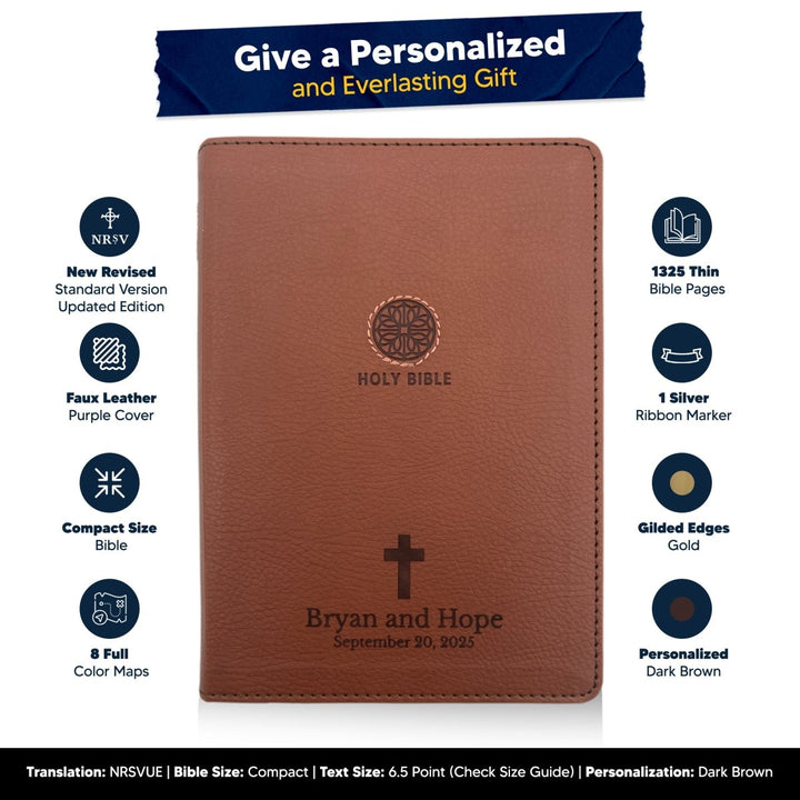 Small Customized NRSVUE Holy Bible with Apocrypha | Extra Small Print | Brown - Shepherds Shelf