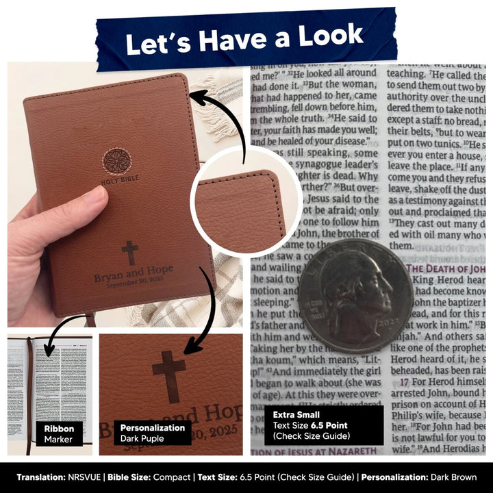 Small Customized NRSVUE Holy Bible with Apocrypha | Extra Small Print | Brown - Shepherds Shelf