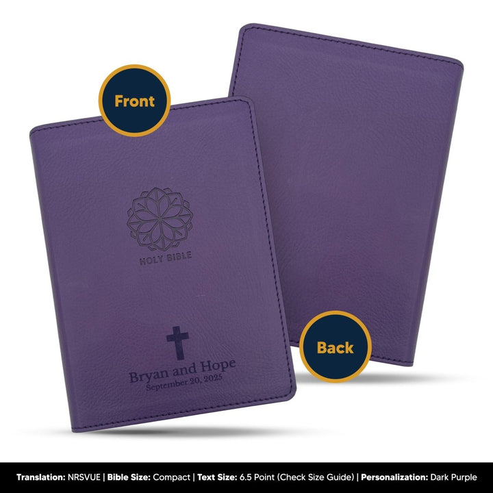 Small Customized NRSVUE Holy Bible with Apocrypha | Extra Small Print | Purple - Shepherds Shelf