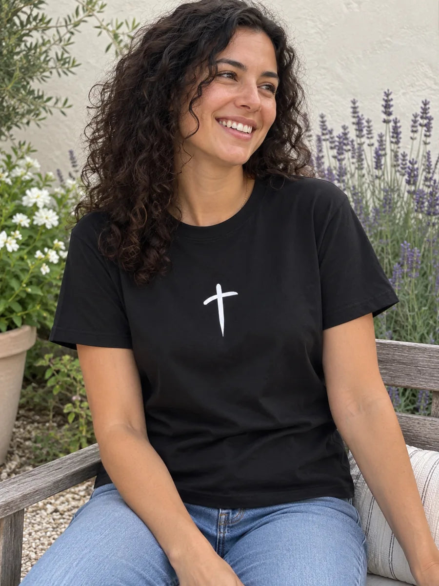 cross garden — AI-styled lifestyle scene featuring the tee