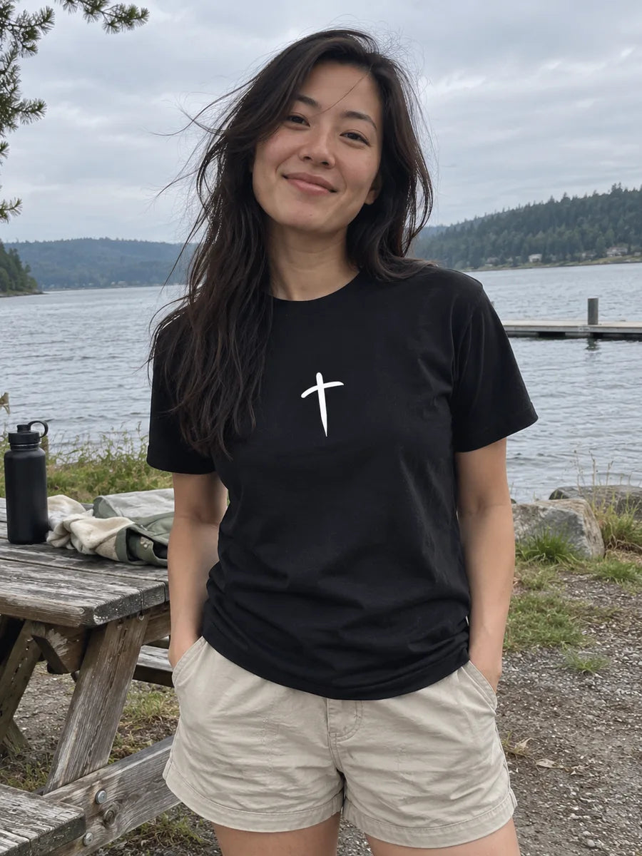 cross lakeside — AI-styled lifestyle scene featuring the tee
