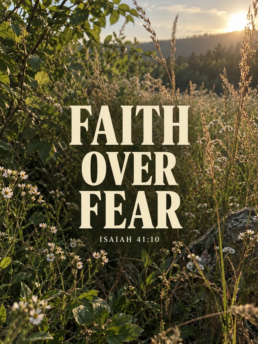 Faith Over Fear, Isaiah 41:10, over meadow grasses and wildflowers