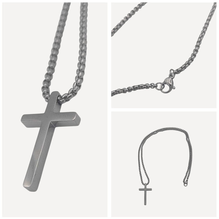 Stainless Steel Cross Pendant Necklace with Matching Chain - Shepherds Shelf