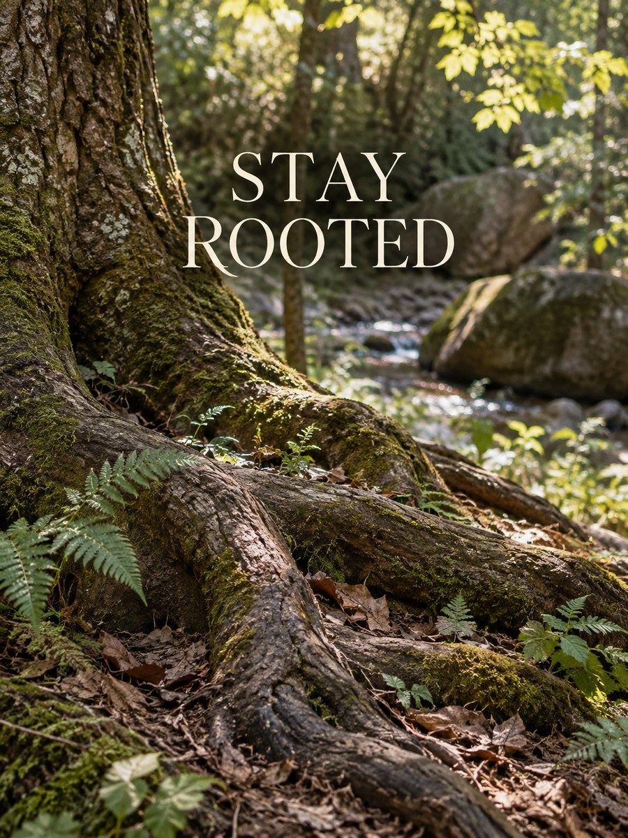 STAY ROOTED — nature-inspired message image