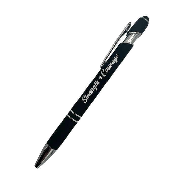 Strength & Courage Black Ink Metal Stylus Pen, Black - Shepherds Shelf