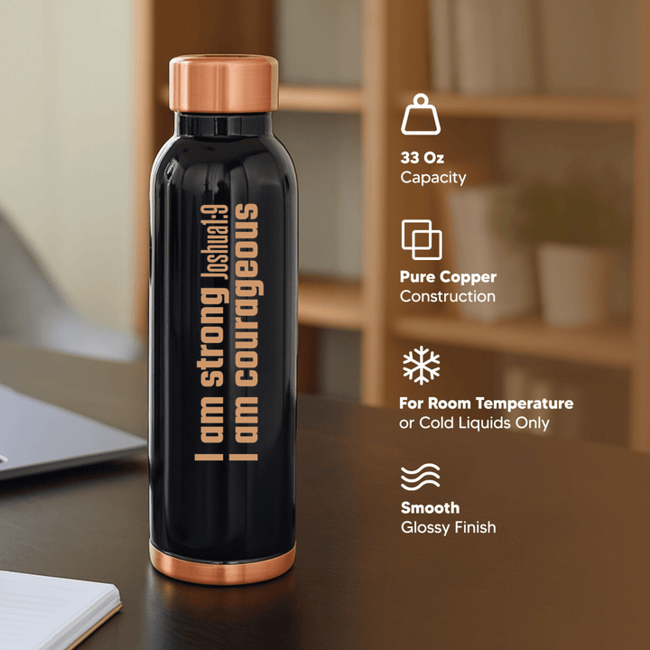 Strong and Courageous Custom Personalized Copper Water Bottle Joshua 1:9 and Name | Pure Copper | 33 Oz - Shepherds Shelf