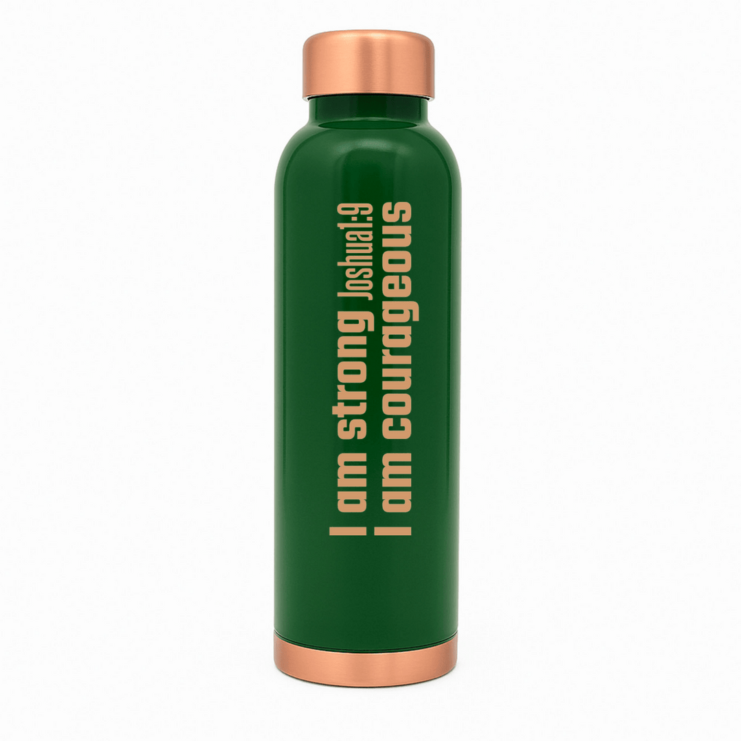Strong and Courageous Custom Personalized Copper Water Bottle Joshua 1:9 and Name | Pure Copper | 33 Oz - Shepherds Shelf