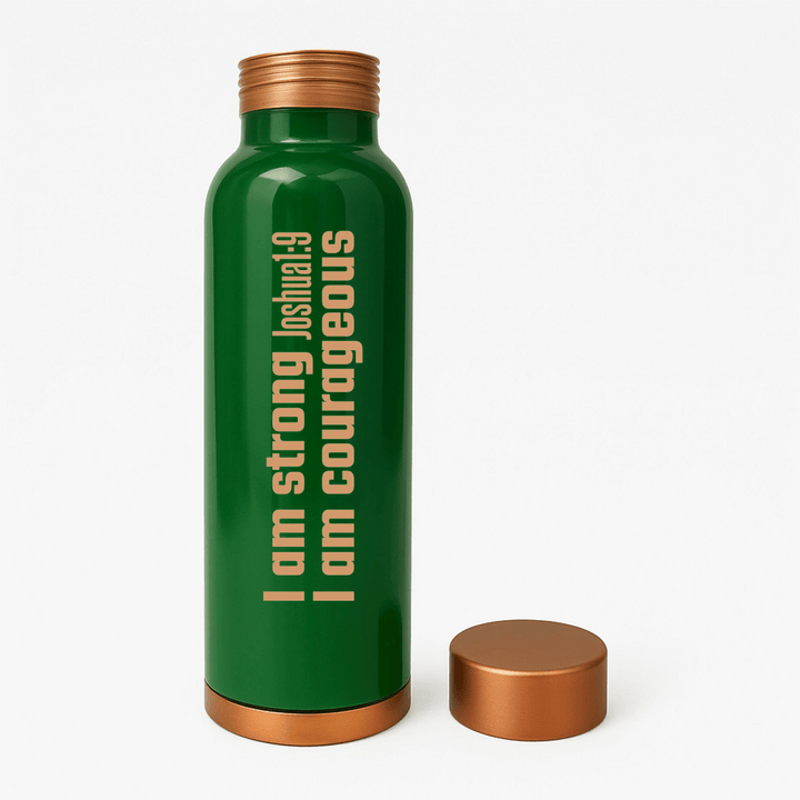 Strong and Courageous Custom Personalized Copper Water Bottle Joshua 1:9 and Name | Pure Copper | 33 Oz - Shepherds Shelf