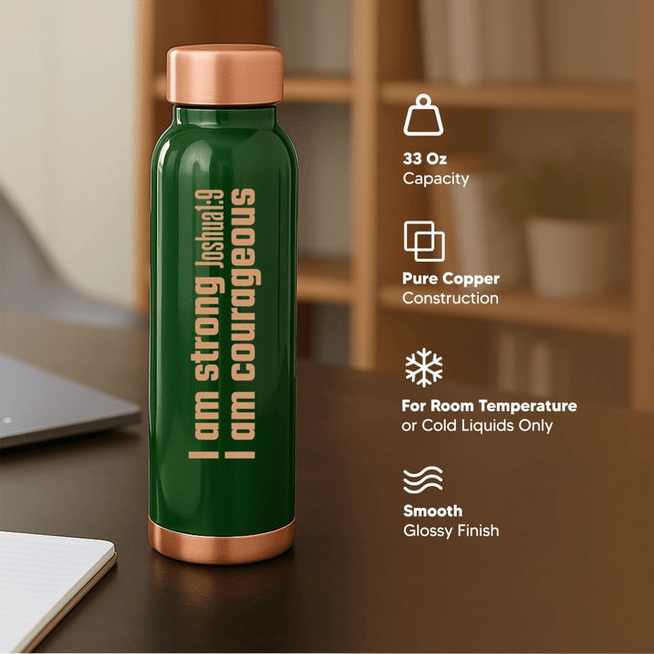 Strong and Courageous Custom Personalized Copper Water Bottle Joshua 1:9 and Name | Pure Copper | 33 Oz - Shepherds Shelf