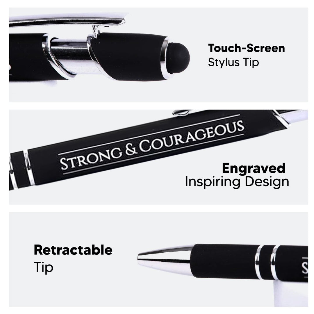 Strong & Courageous Black Metal Stylus Pen – Black Ink, Gift - Ready | Shepherds Shelf - Shepherds Shelf