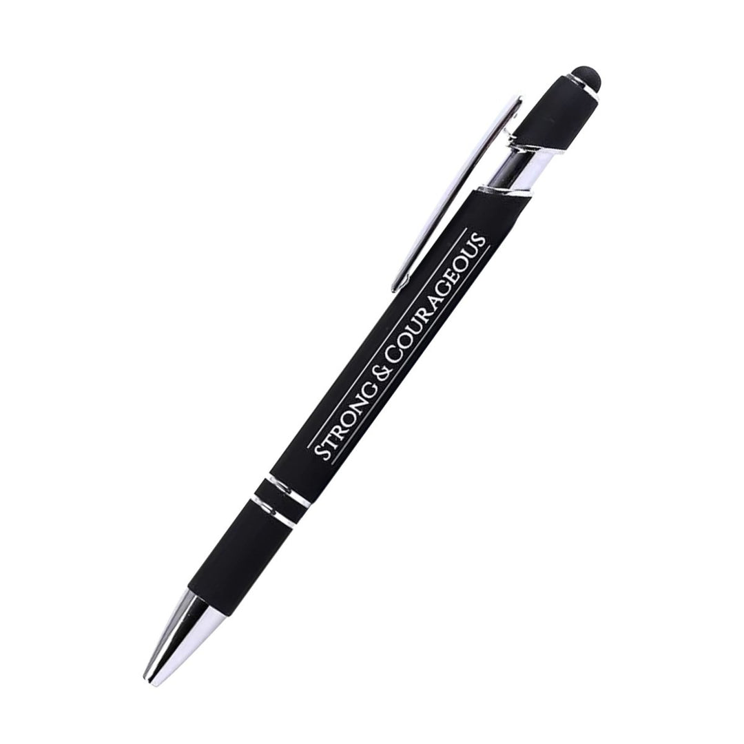 Strong & Courageous Black Metal Stylus Pen – Black Ink, Gift - Ready | Shepherds Shelf - Shepherds Shelf