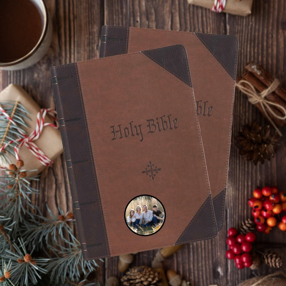 Your Color Photo Custom KJV Brown Study Size Holy Bible Giant Print - Shepherds Shelf