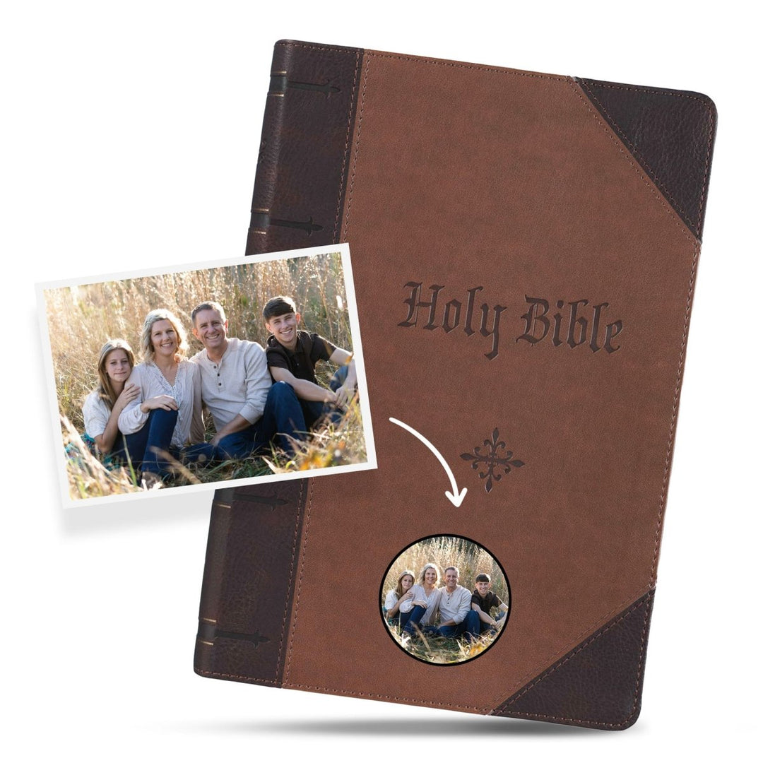 Your Color Photo Custom KJV Brown Study Size Holy Bible Giant Print - Shepherds Shelf