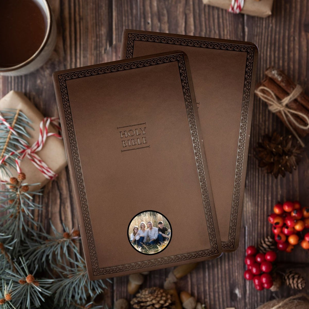 Your Color Photo Custom NIV Brown Standard Size Thinline Holy Bible Small Print - Shepherds Shelf
