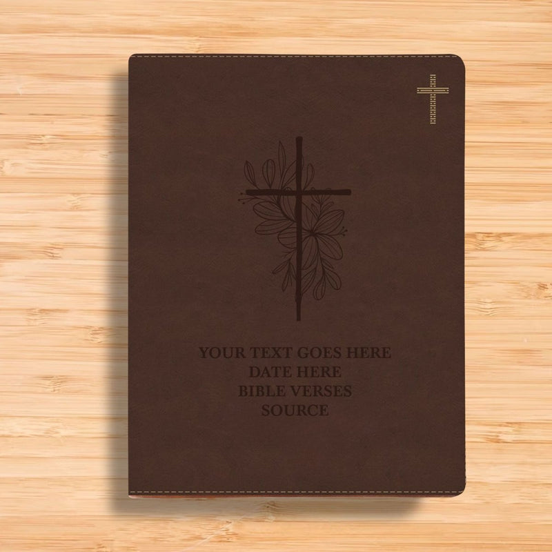 NIV Brown Standard Size Journaling Holy Bible Medium Print | Floral and Cross