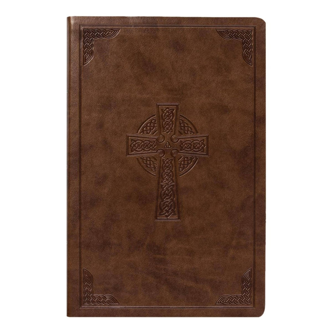 Personalized CSB Reference Bible Faux Leather Large Print Size with Cross Celtic Design Brown | Shepherds Shelf