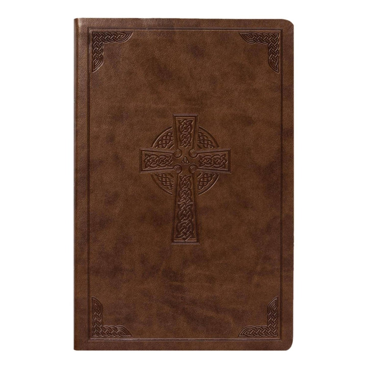 Personalized CSB Reference Bible Faux Leather Large Print Size with Cross Celtic Design Brown | Shepherds Shelf