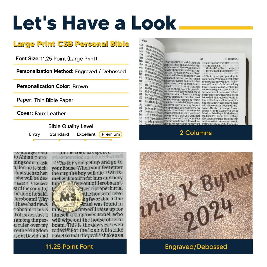 Personalized CSB Reference Bible Faux Leather Large Print Size with Cross Celtic Design Brown | Shepherds Shelf