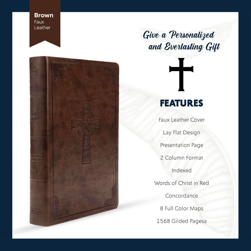 CSB Brown Standard Size Holy Bible Large Print Size | Cross Celtic