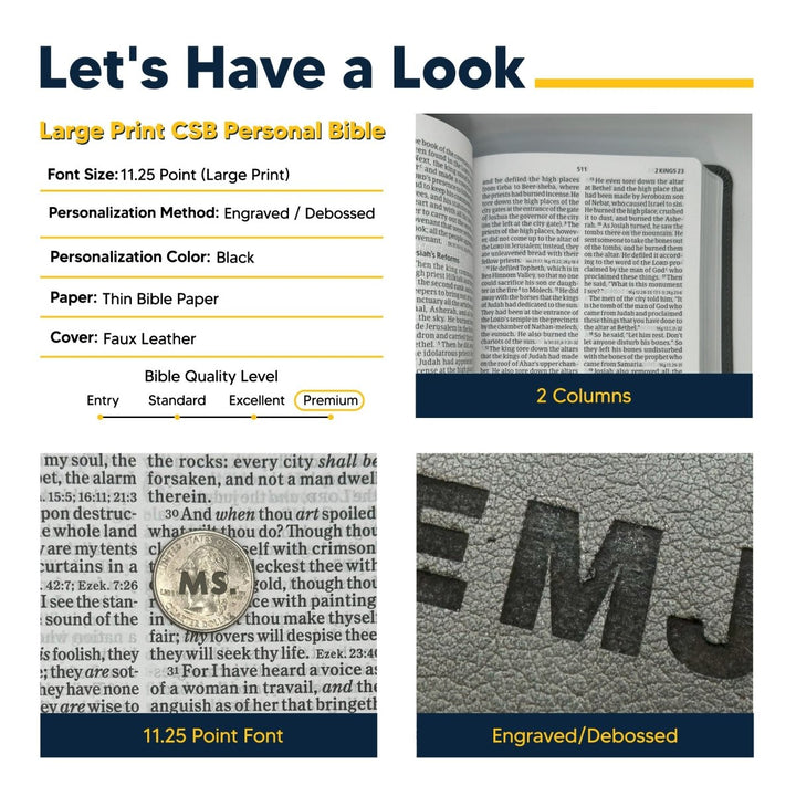 Personalized CSB Reference Bible Faux Leather Large Print Size with Crown of Thorns Design Gray | Shepherds Shelf