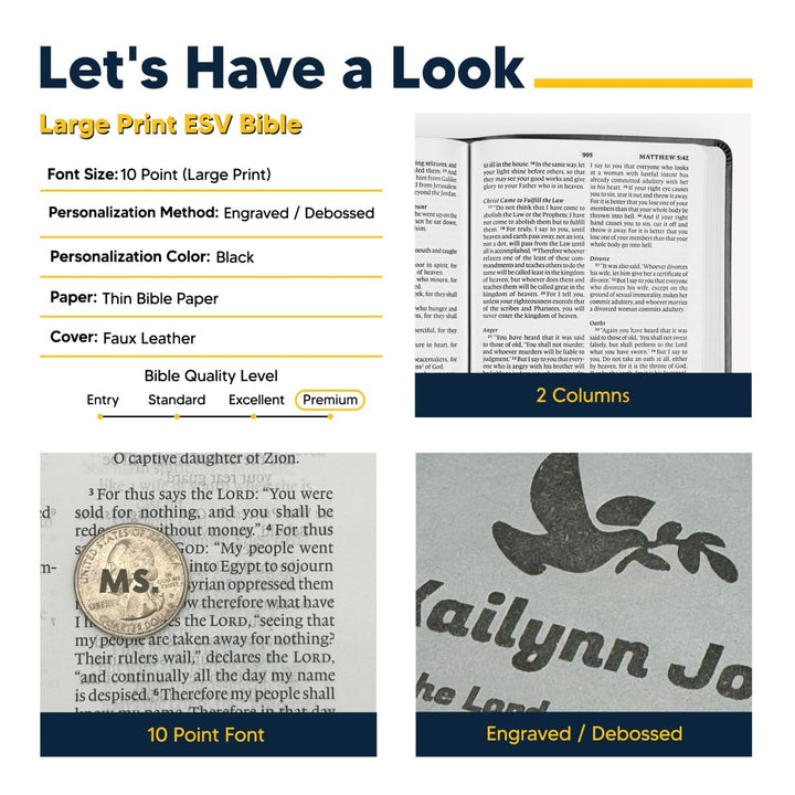 Personalized ESV Thinline Bible Large Print Faux Leather Large Portable Edition | Shepherds Shelf