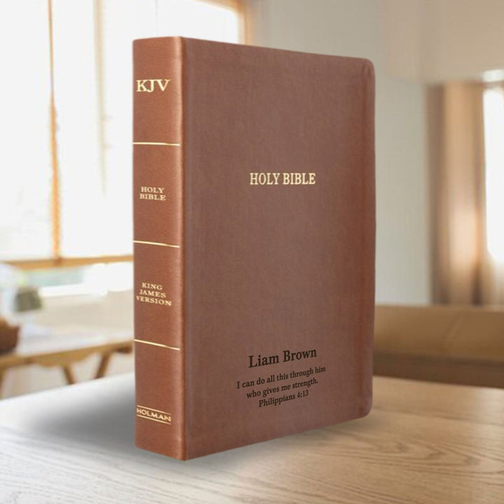 Personalized KJV Thinline Holy Bible Brown Faux Leather Large Print Size | Shepherds Shelf