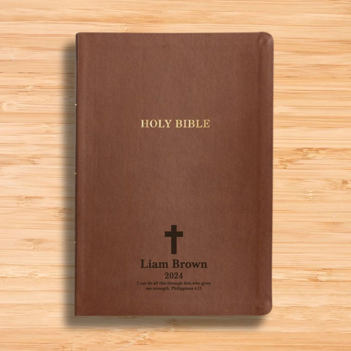 Personalized KJV Thinline Holy Bible Brown Faux Leather Large Print Size | Shepherds Shelf