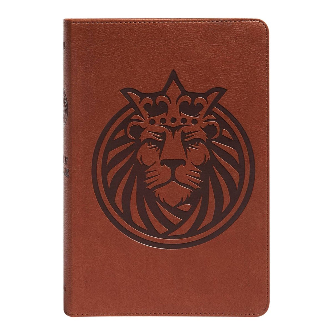 Personalized KJV Kids Bible Brown Faux Leather Large Print Size with Royal Lion Design | Shepherds Shelf