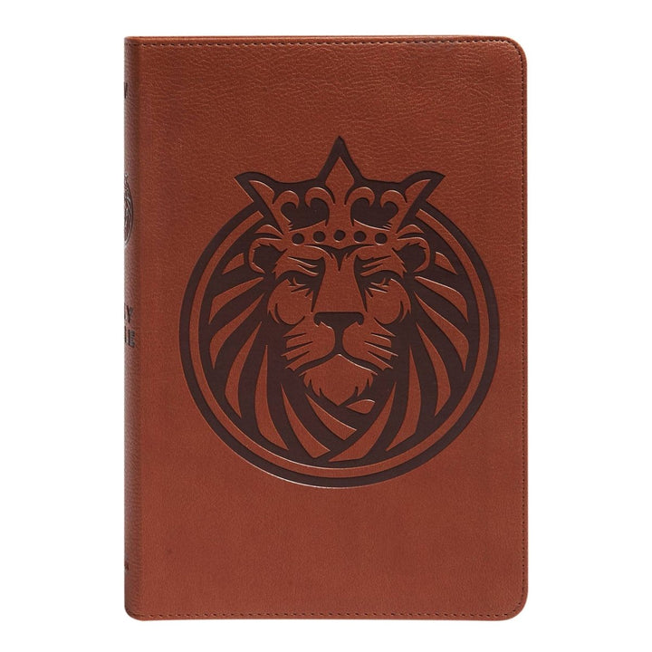 Personalized KJV Kids Bible Brown Faux Leather Large Print Size with Royal Lion Design | Shepherds Shelf