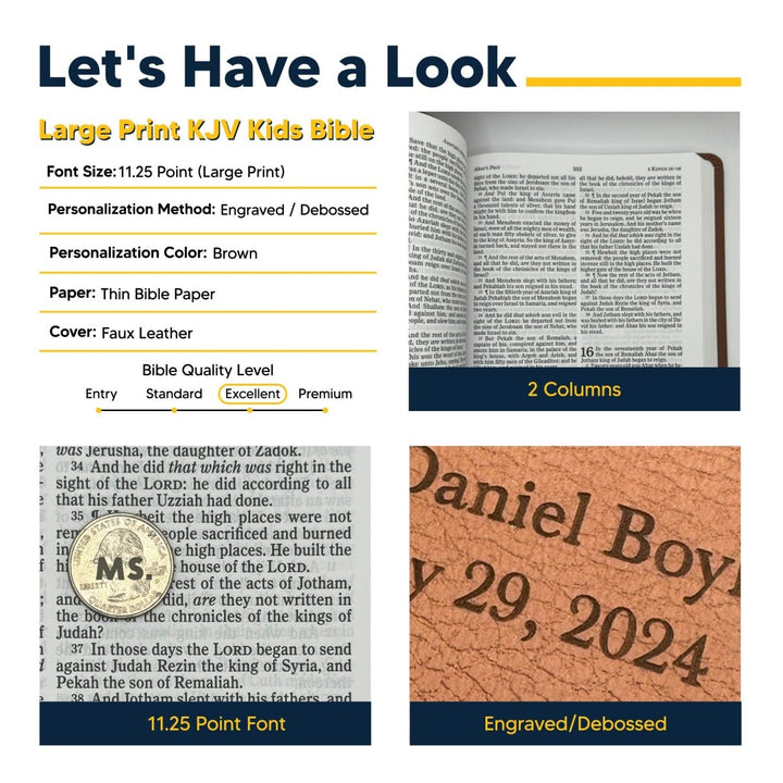 Personalized KJV Kids Bible Brown Faux Leather Large Print Size with Royal Lion Design | Shepherds Shelf