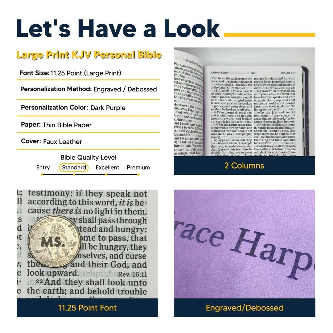 Personalized KJV Reference Holy Bible Purple Faux Leather Large Print Size with Index Tabs | Shepherds Shelf