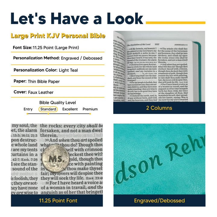 Personalized KJV Reference Holy Bible Teal Faux Leather Large Print Size | Shepherds Shelf