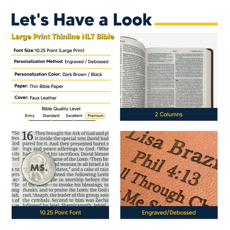 NLT Premium Leather Standard Size Holy Bible Medium Print