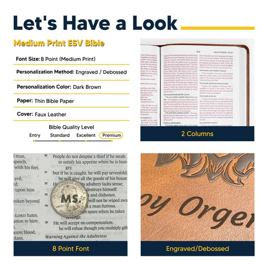 ESV Dark Brown Standard Size Holy Bible Medium Print | Royal Lion
