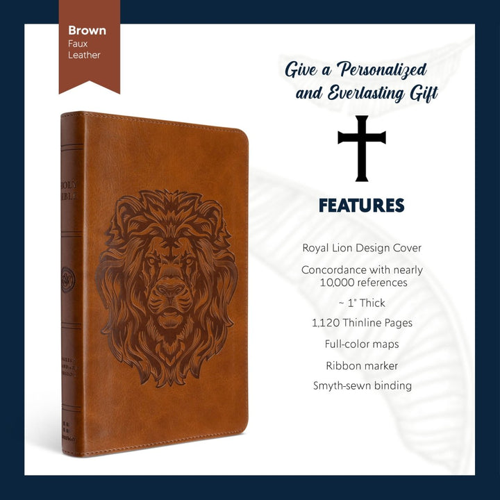 Personalized ESV Thinline Bible Medium Print Faux Leather with Royal Lion Design | Shepherds Shelfs