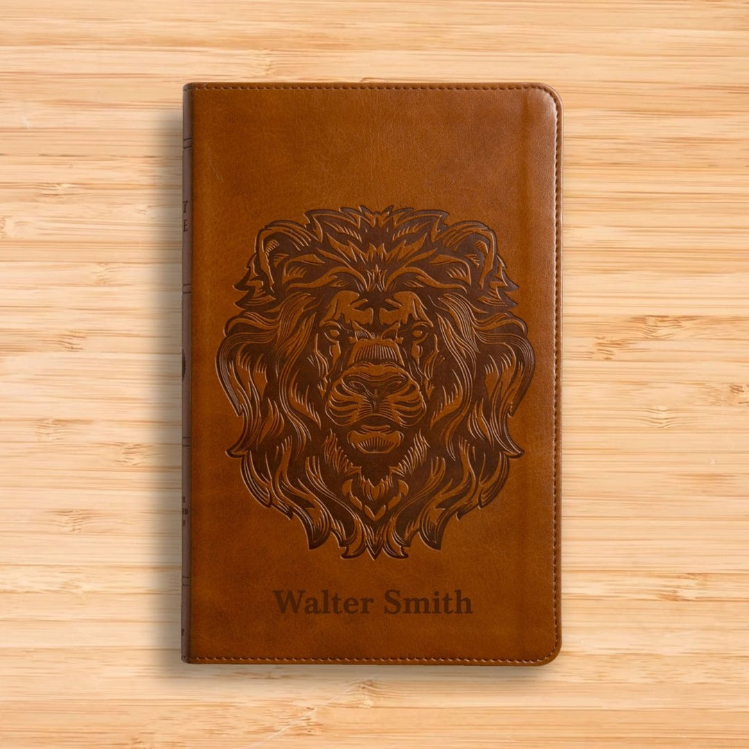 Personalized ESV Thinline Bible Medium Print Faux Leather with Royal Lion Design | Shepherds Shelfs