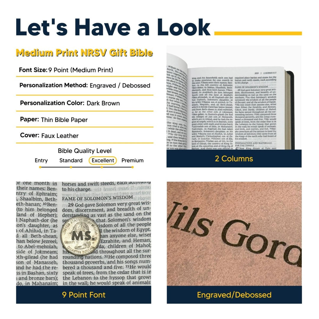 Personalized NRSV Sacraments of Initiation Edition Bible Faux Leather Medium Print Size Brown | Shepherds Shelf
