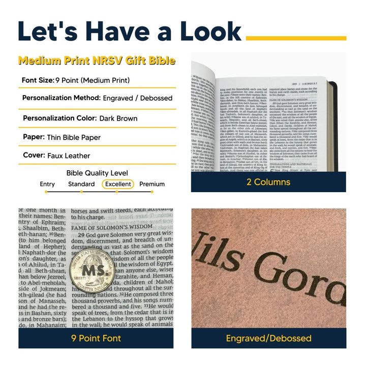 Personalized NRSV Sacraments of Initiation Edition Bible Faux Leather Medium Print Size Brown | Shepherds Shelf