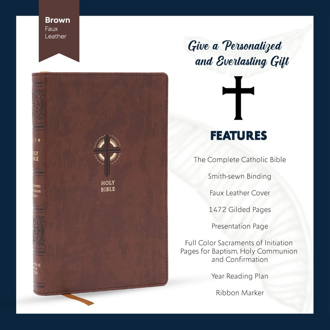 Personalized NRSV Sacraments of Initiation Edition Bible Faux Leather Medium Print Size Brown | Shepherds Shelf